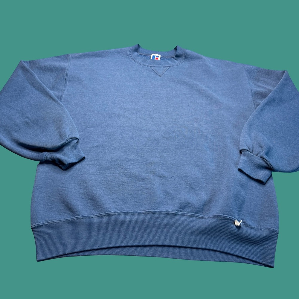 Russell Athletic Crewneck Sweatshirt Large Blue Blank Made USA Vintage 90s
